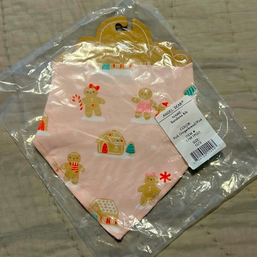 NWT Angel Dear Bandana Bib Pink Gingerbread
